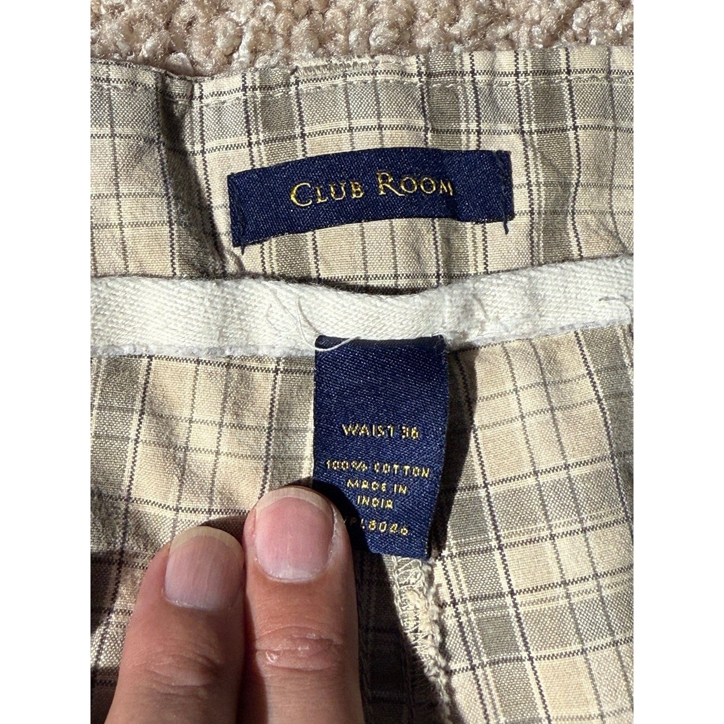 Men’s Club Room 36”W Brown/White Multi Plaid Chino Shorts 100% Cotton 9” Inseam