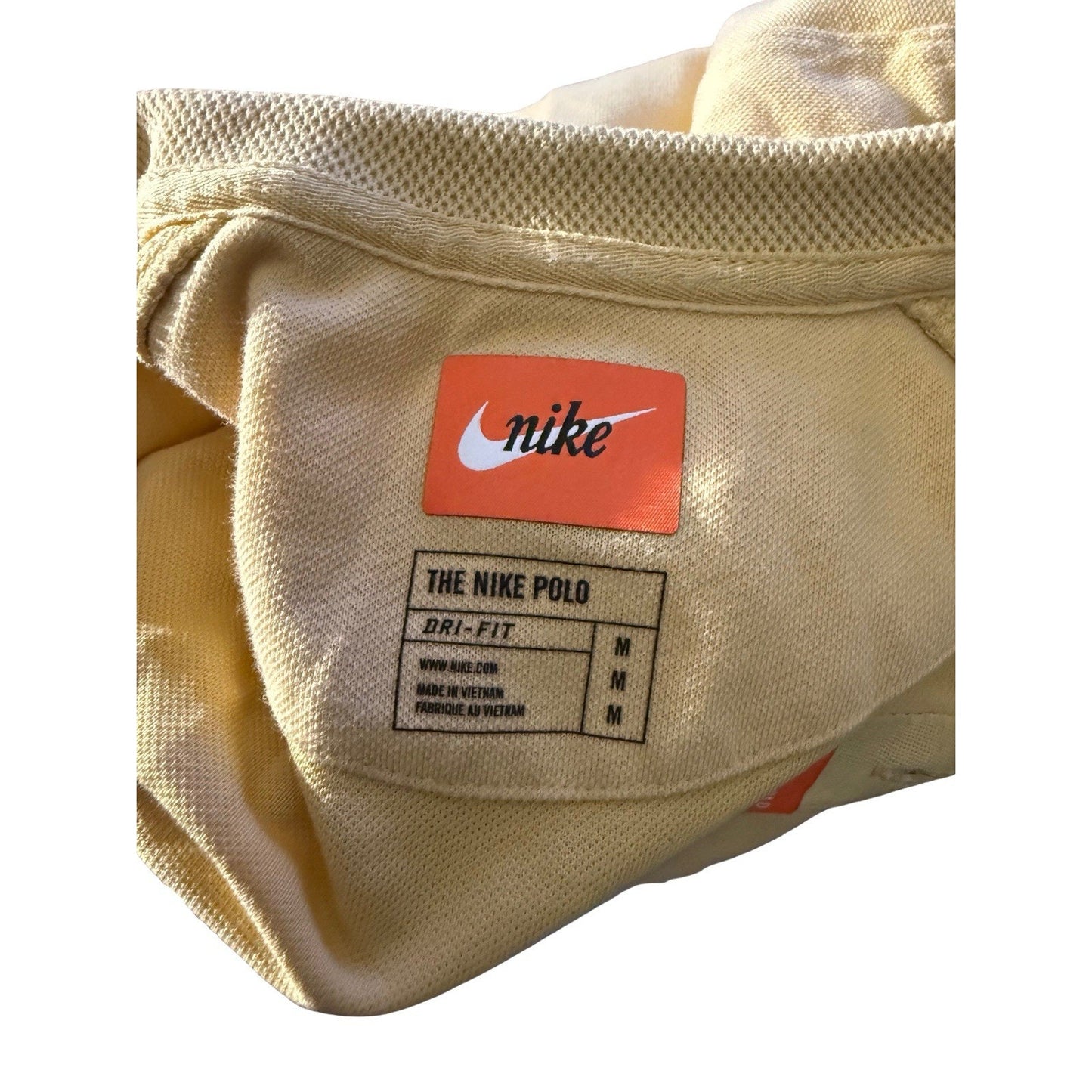 Nike Dri-Fit Polo Shirt Men’s Medium Yellow Embroidered Pattern Golf Casual