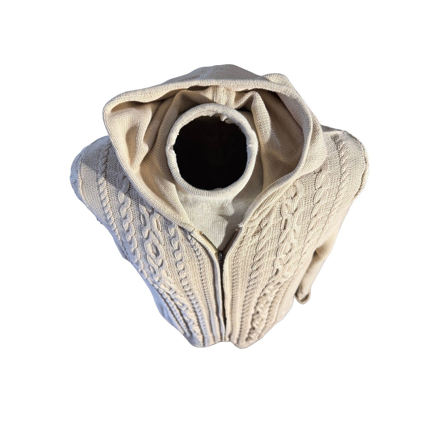 LL Bean Sweater Womens Size 1X Cable Knit Full Zip Hooded Long Sleeve Beige