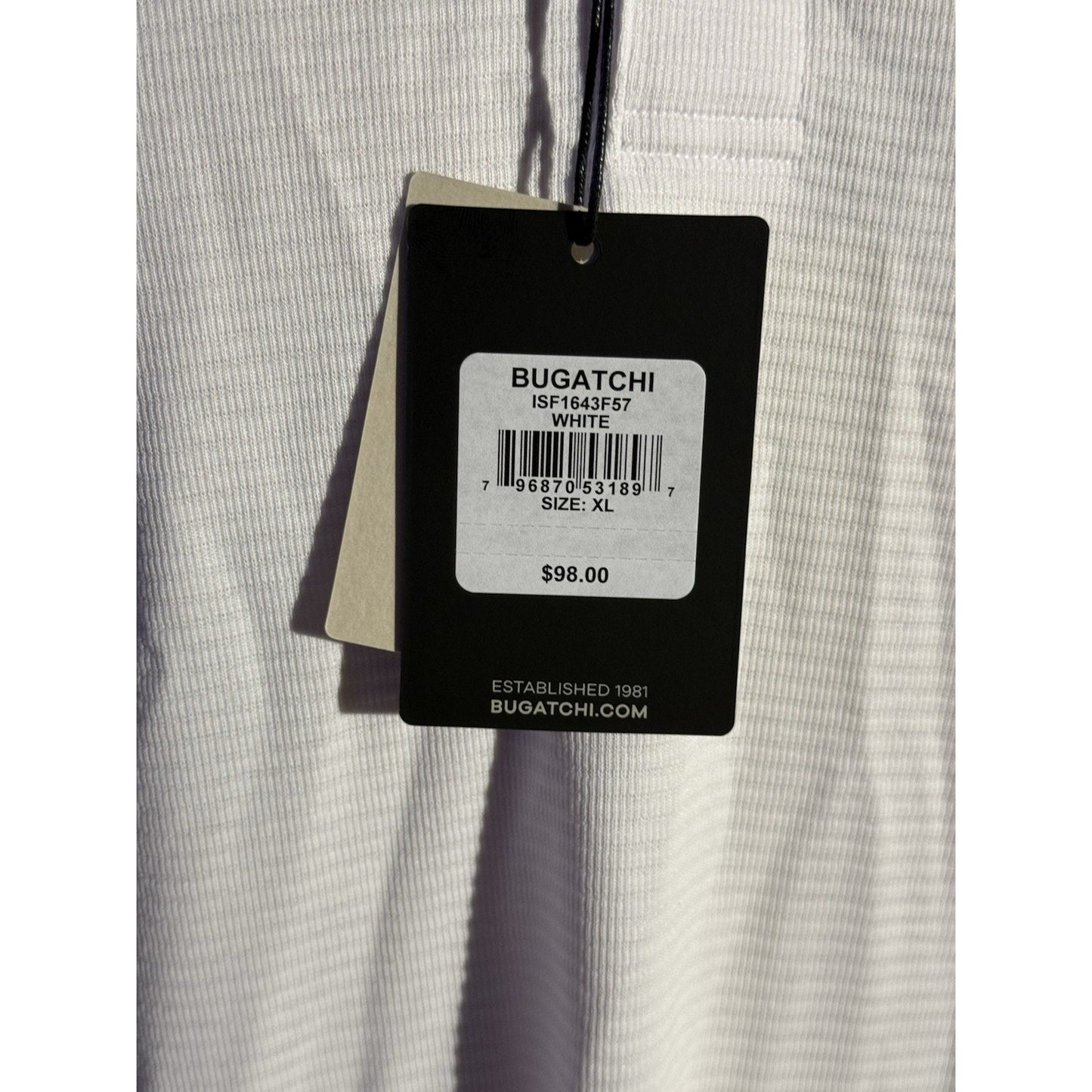 Bugatchi Men’s Polo Shirt XL White Soft Touch Textured Knit Short Sleeve NWT $98