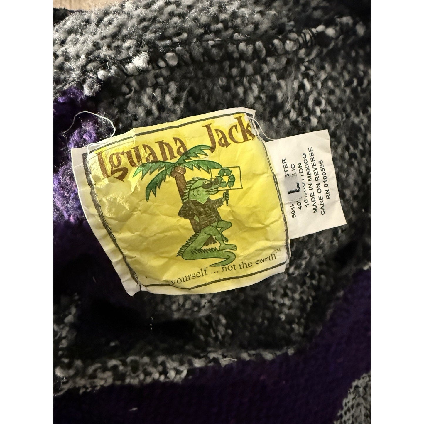Iguana Jack Baja Hoodie Mexico Pullover Men’s L Purple Gray Striped Drug Rug