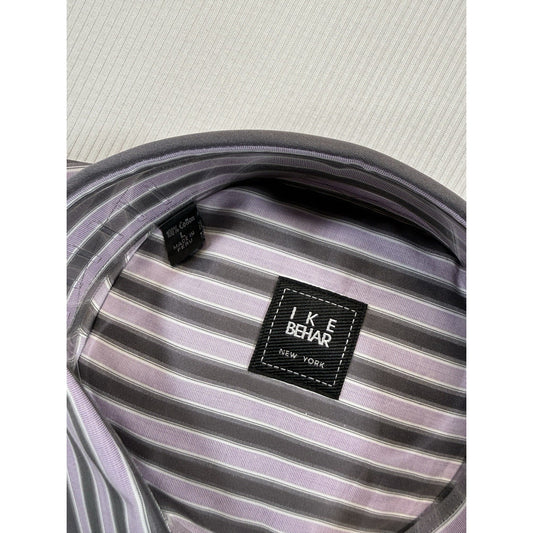 Ike Behar New York Button Down Dress Shirt L Lavender Gray Stripe NWT