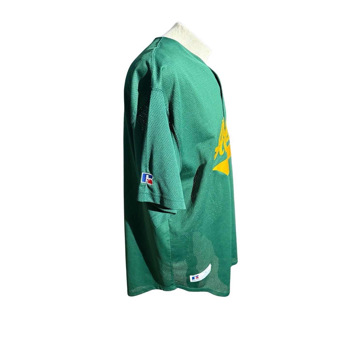 Vintage Russell Athletic Oakland Athletics Jersey XL Green Gold #7 Mesh Button