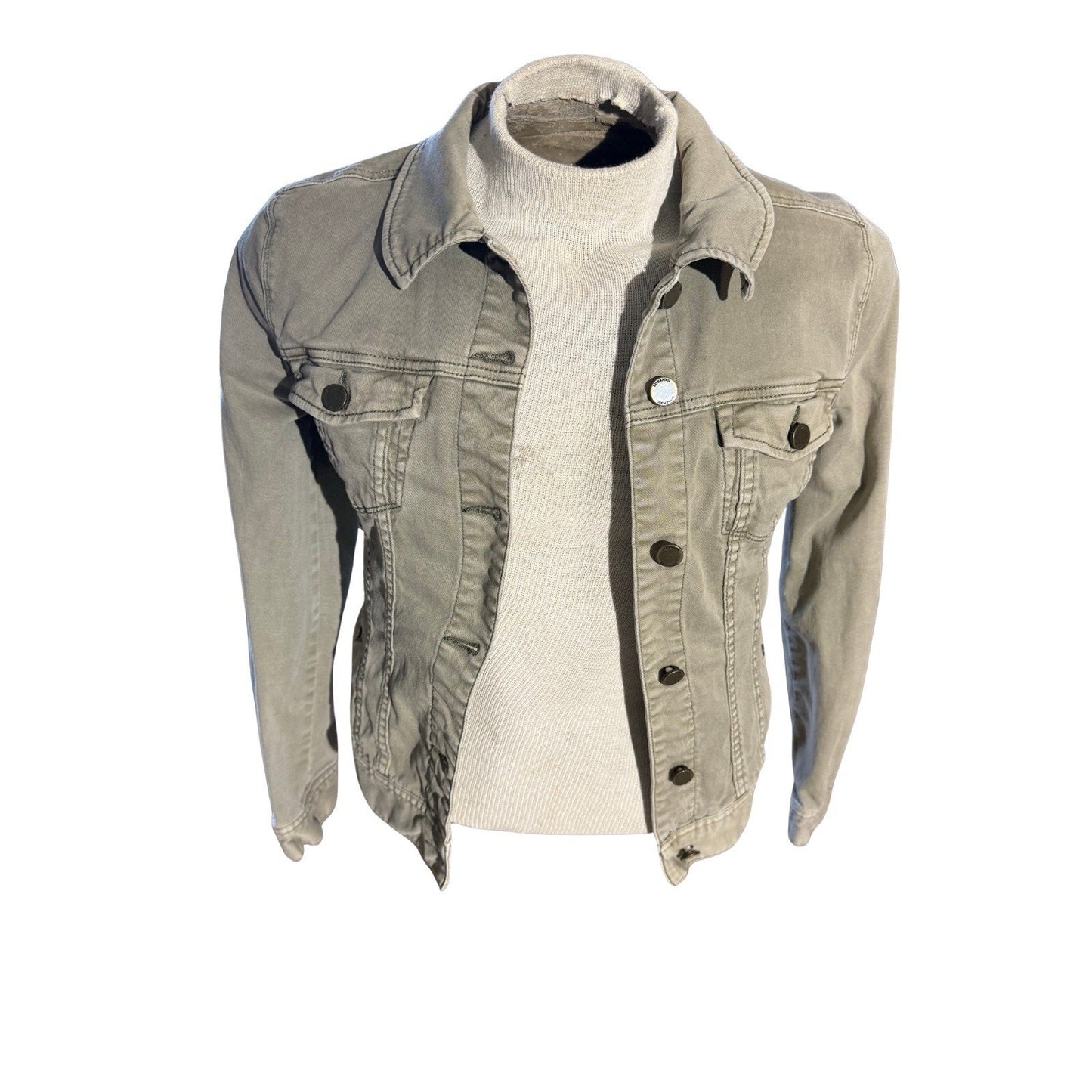 Liverpool Jeans Co Women’s Small Olive Green Denim Jacket Stretch Cotton Blend