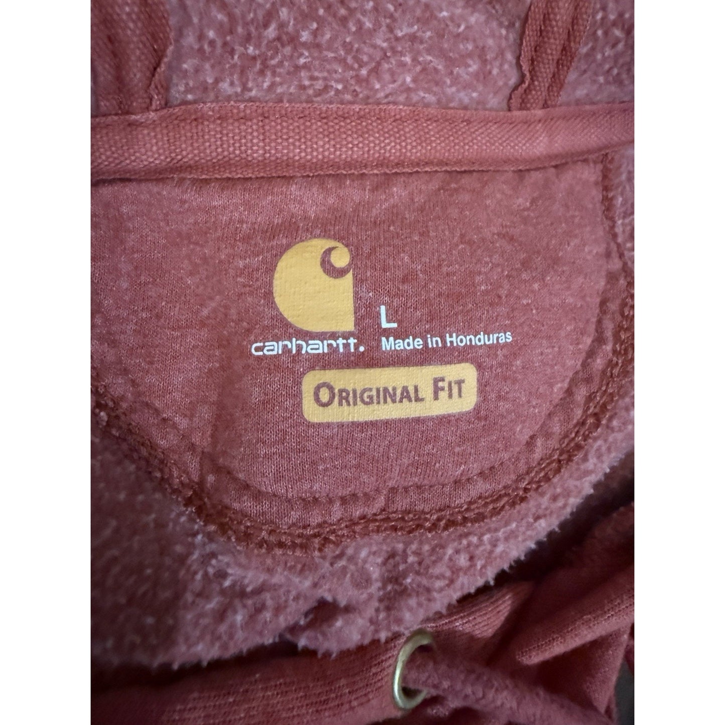 Carhartt Original Fit Hoodie Red Graphic Sleeve Logo Sweatshirt Size