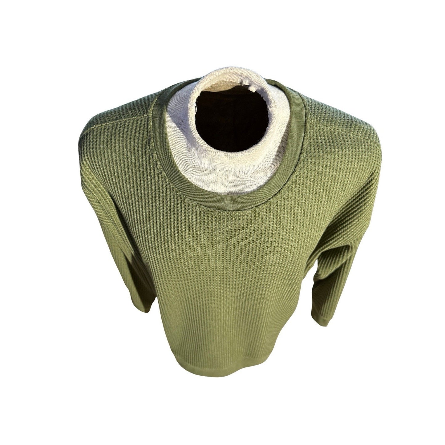 L.L. Bean Women’s 2X Plus Waffle Knit Crewneck Sweater Olive Green Zip Hem