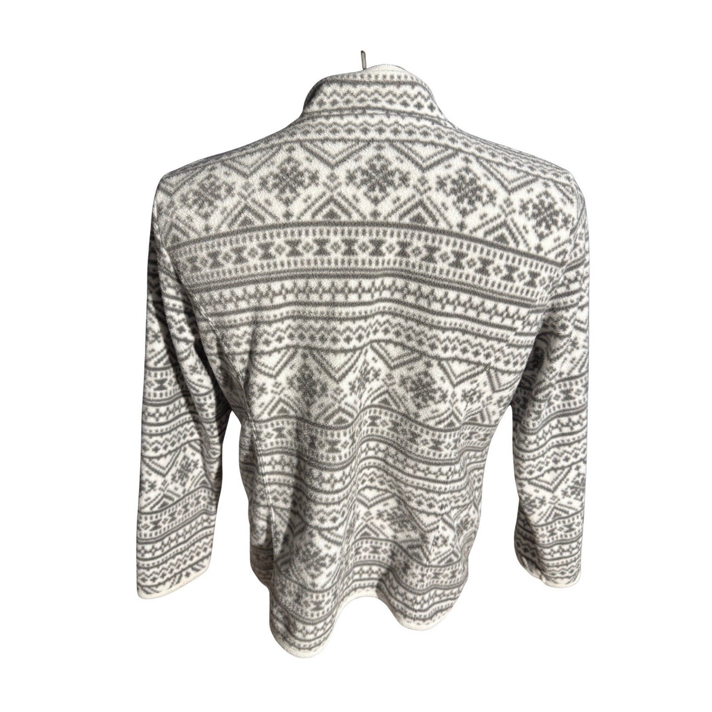 Karen Scott Sport Fleece Jacket Women’s L White Gray Fair Isle Full Zip Cozy