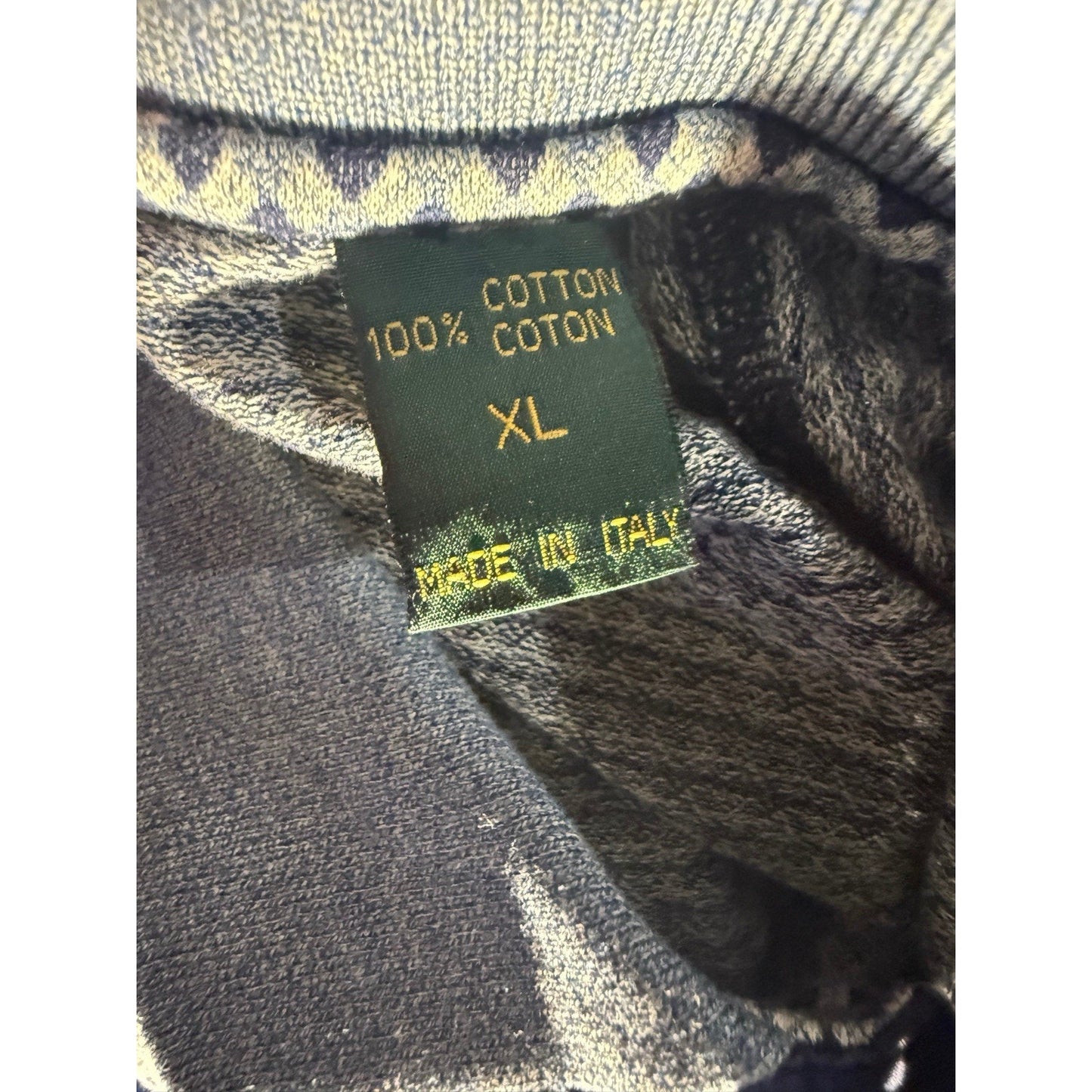 Bobby Jones Polo Shirt XL Made in Italy Blue Geometric Cotton Knit Golf