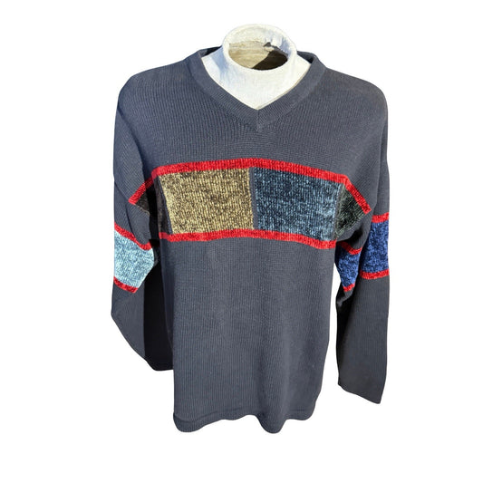 Cousin Johnny Sweater Men’s Large Vintage Made in USA Color Block Knit Retro