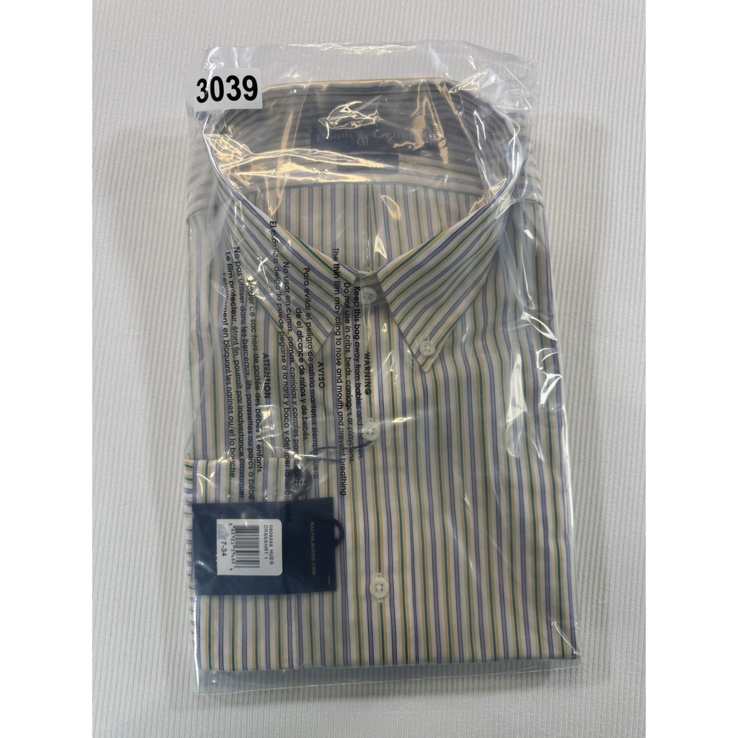 Ralph Lauren Classic Fit Dress Shirt 17.5 34 Stripe Button Down NWT