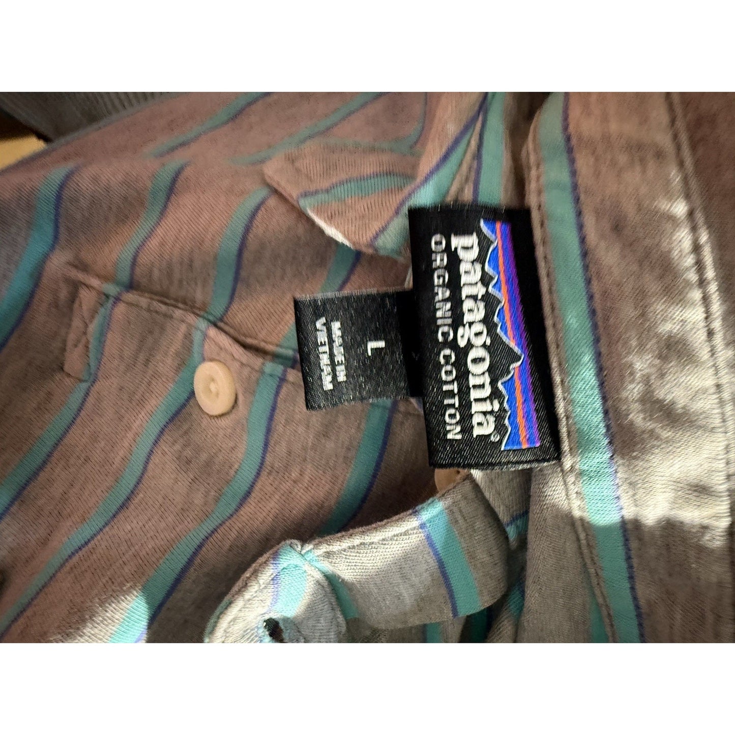 Patagonia Striped Pocket Polo Shirt Mens Large Organic Cotton Casual