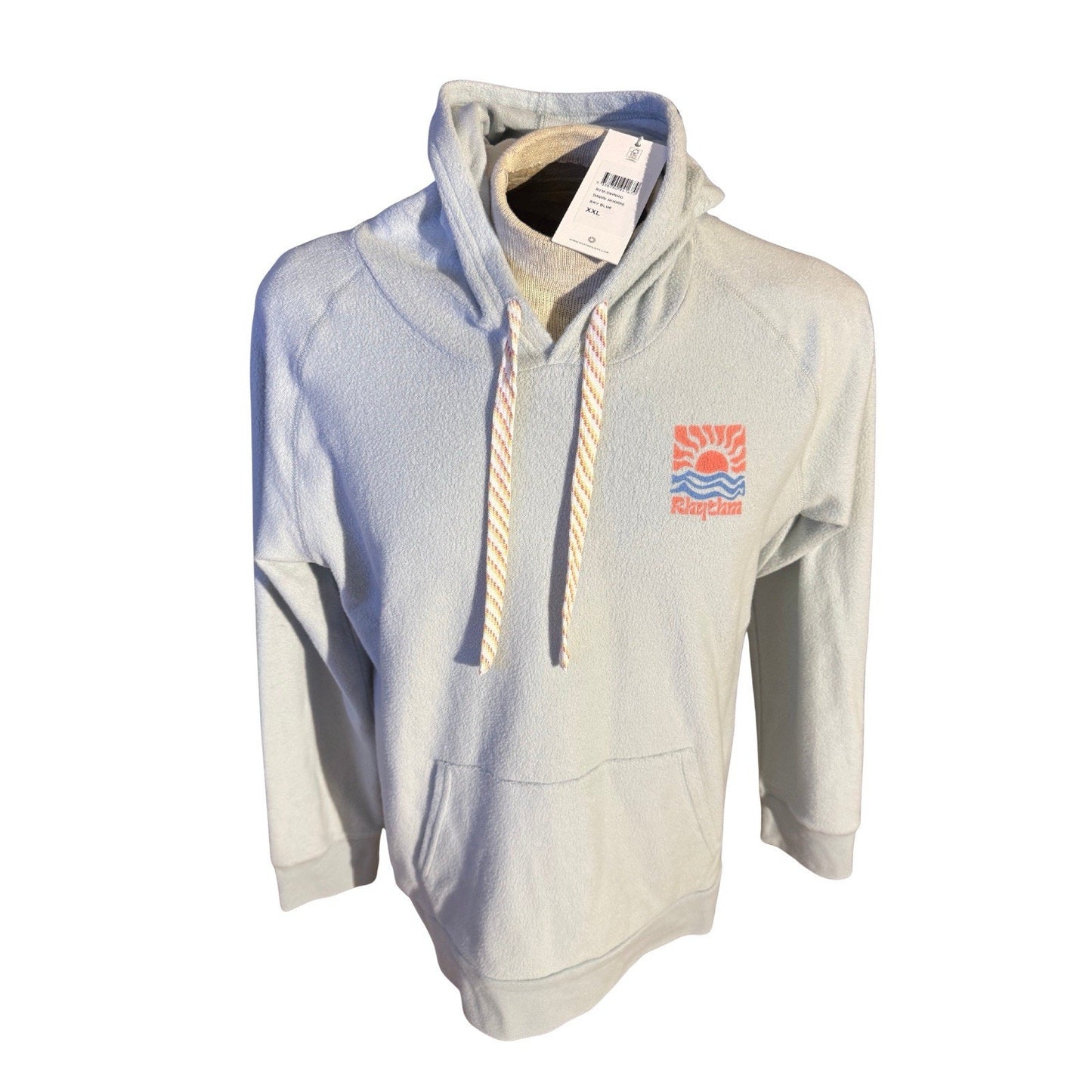 Rhythm Hoodie Sweatshirt XXL Light Blue Sun & Wave Graphic Cotton Blend