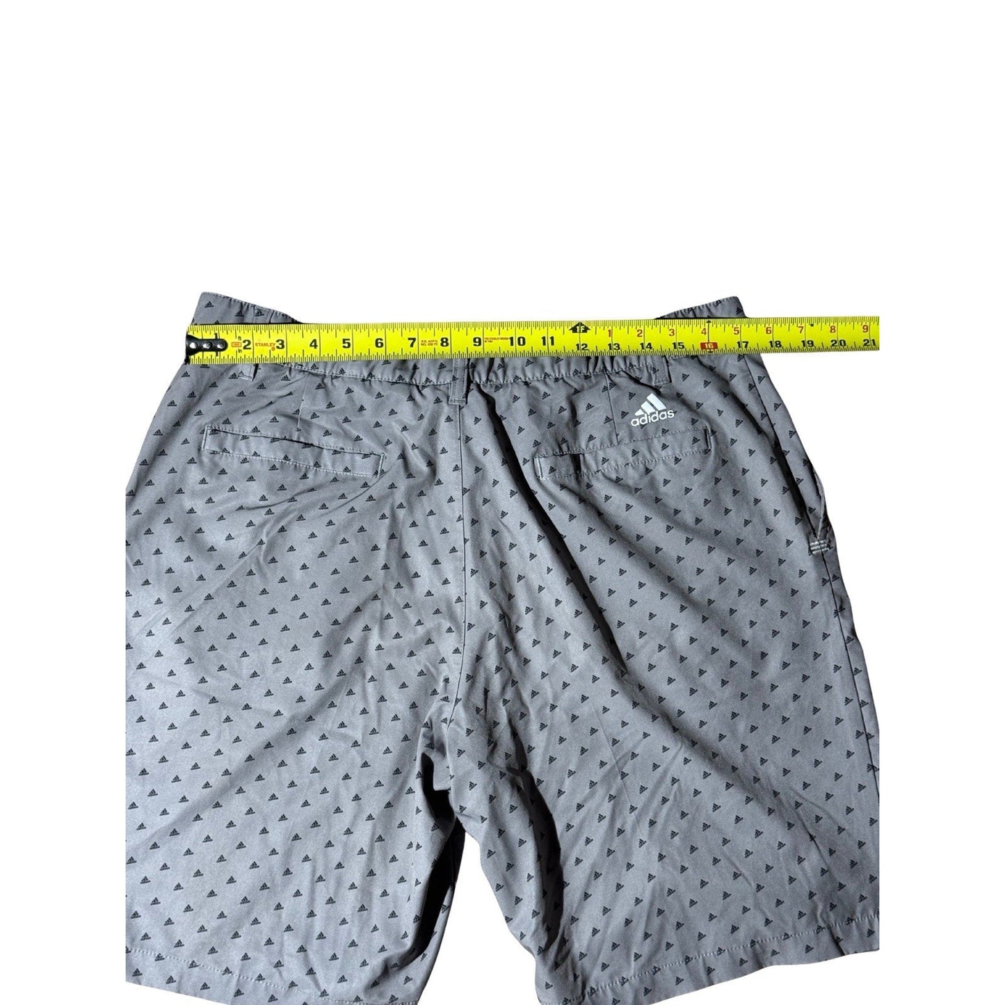 Adidas Golf Shorts 36 Gray Triangle Print Stretch Lightweight Performance Fit
