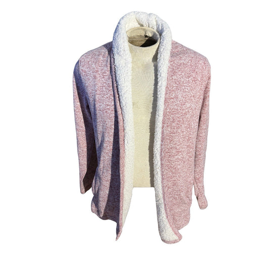 Canada Weathergear Sherpa Lined Cardigan Pink White Open Front Women’s Large