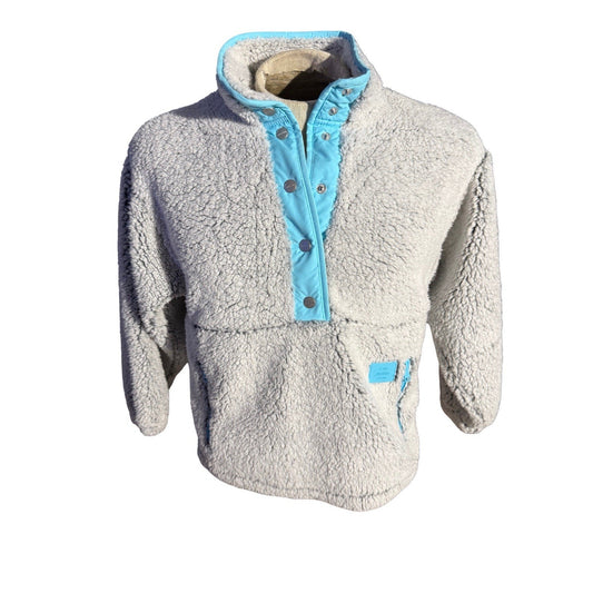 Justice Sherpa Jacket Girls Size 10 Gray Long Sleeve Half Button Soft Warm