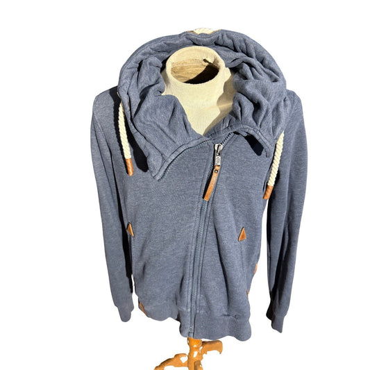 Naketano “The Poet’s Choice” Hoodie Men’s M Gray Asymmetrical Zip High Collar