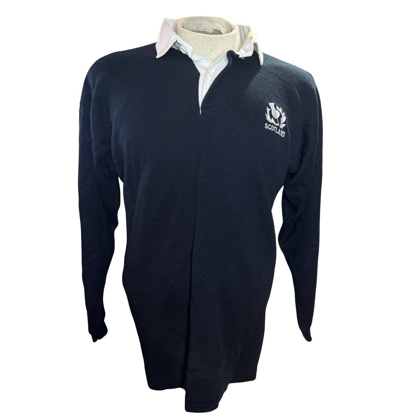 Vintage Scotland Rugby Shirt XL 1990s Supporters Jersey Navy White Thistle