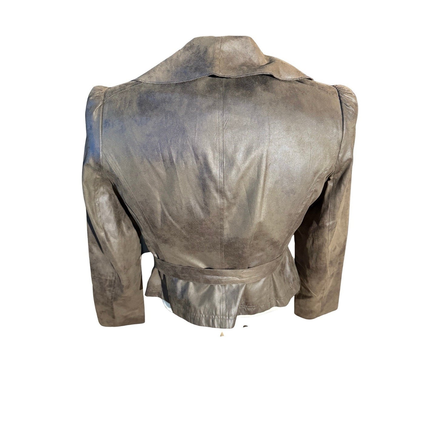 Worthington Women’s Faux Suede Ruffle Jacket Belted Brown Size L NWT