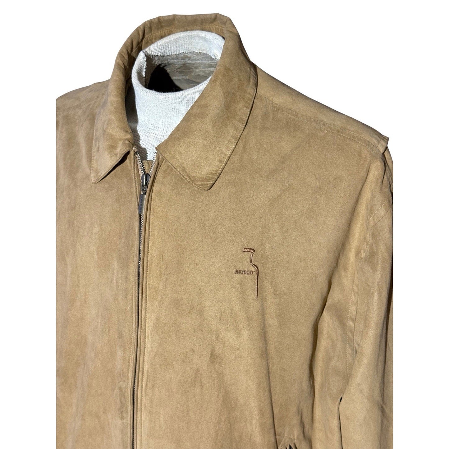 Weatherproof Suede Bomber Jacket XL Tan Absolut Vodka Promo Embroidered