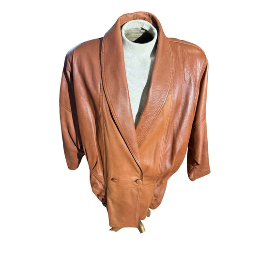 Vintage 80s Women Leather Blazer Jacket Black Echtes Leder L 271