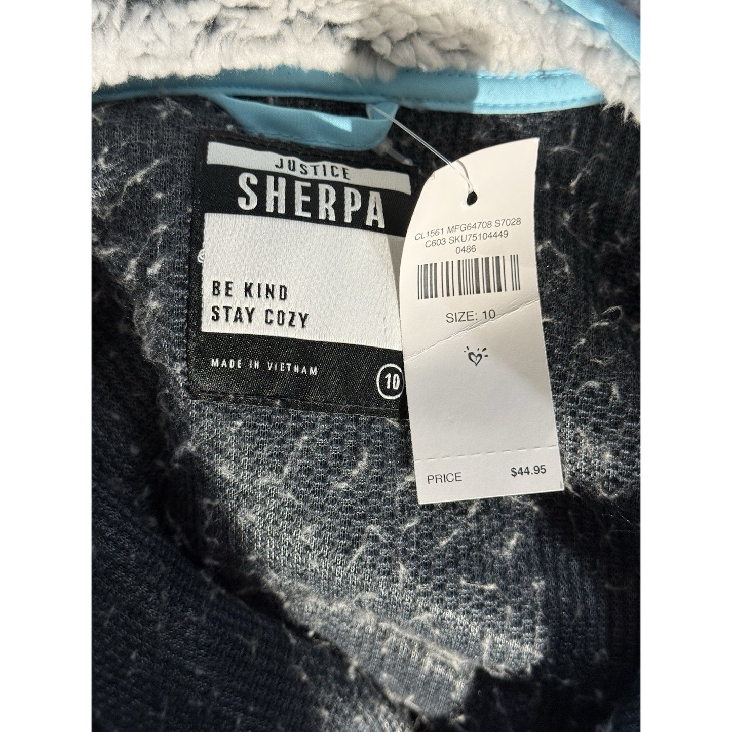 Justice Sherpa Jacket Girls Size 10 Gray Long Sleeve Half Button Soft Warm