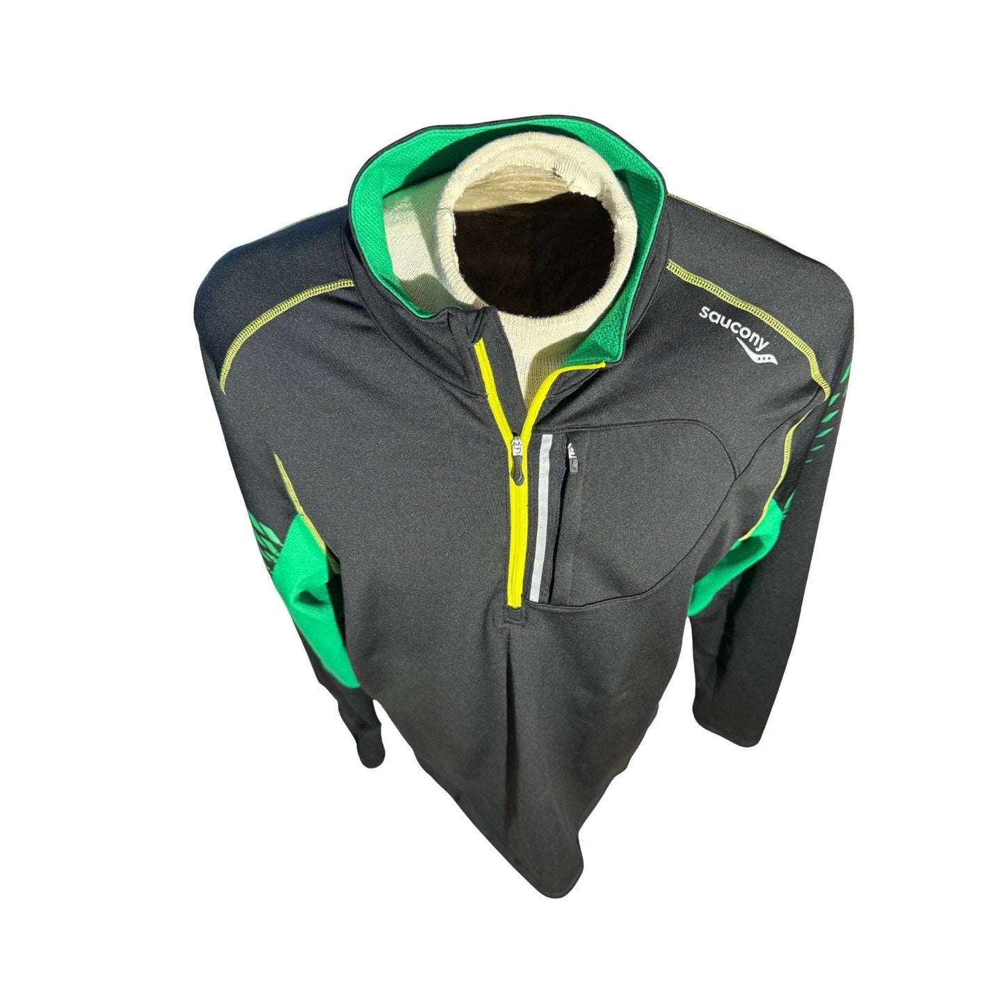 Saucony Men’s XL Quarter Zip Running Pullover Black Green Yellow Athletic Jacket