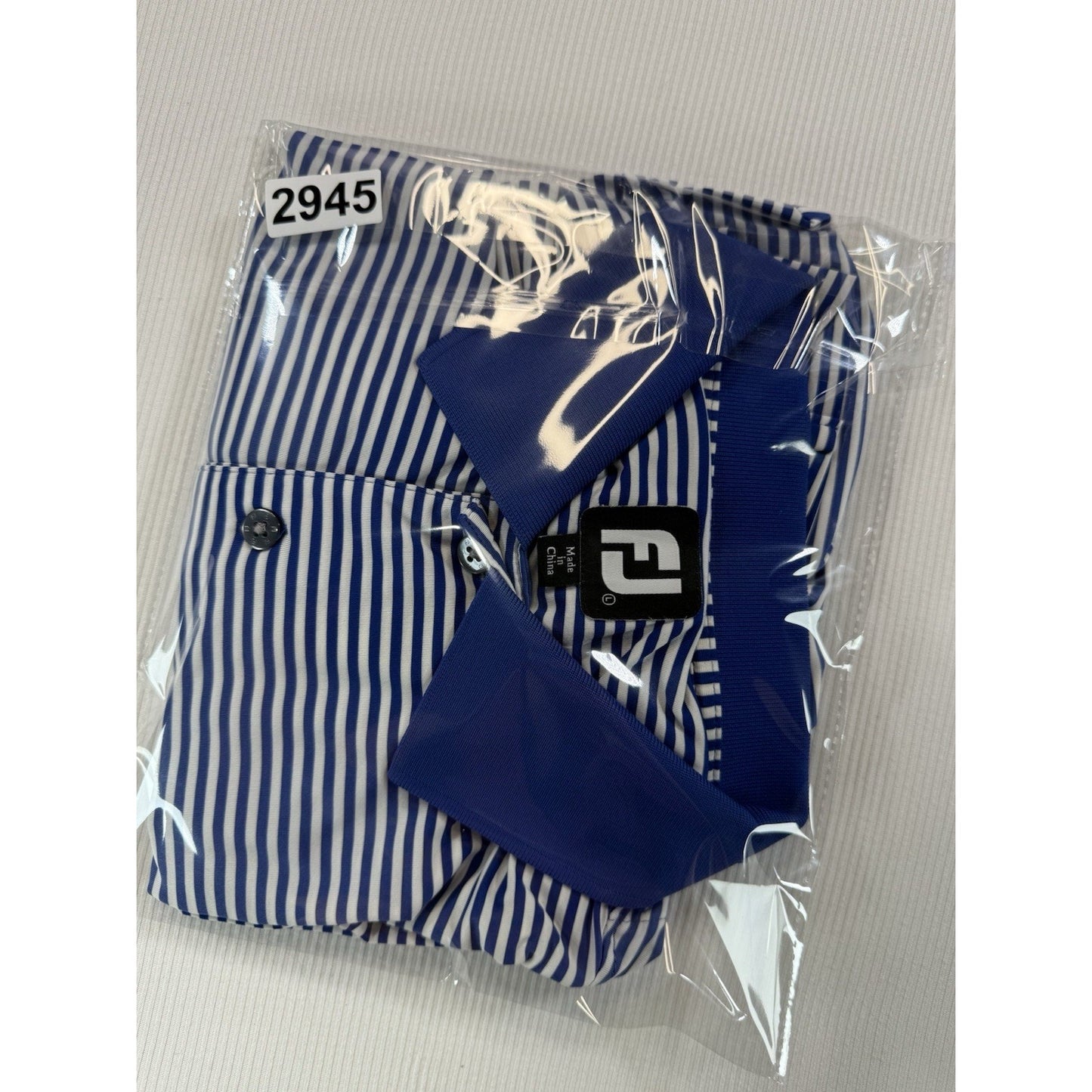 FootJoy FJ Golf Polo Shirt Mens Large Blue White Striped Performance