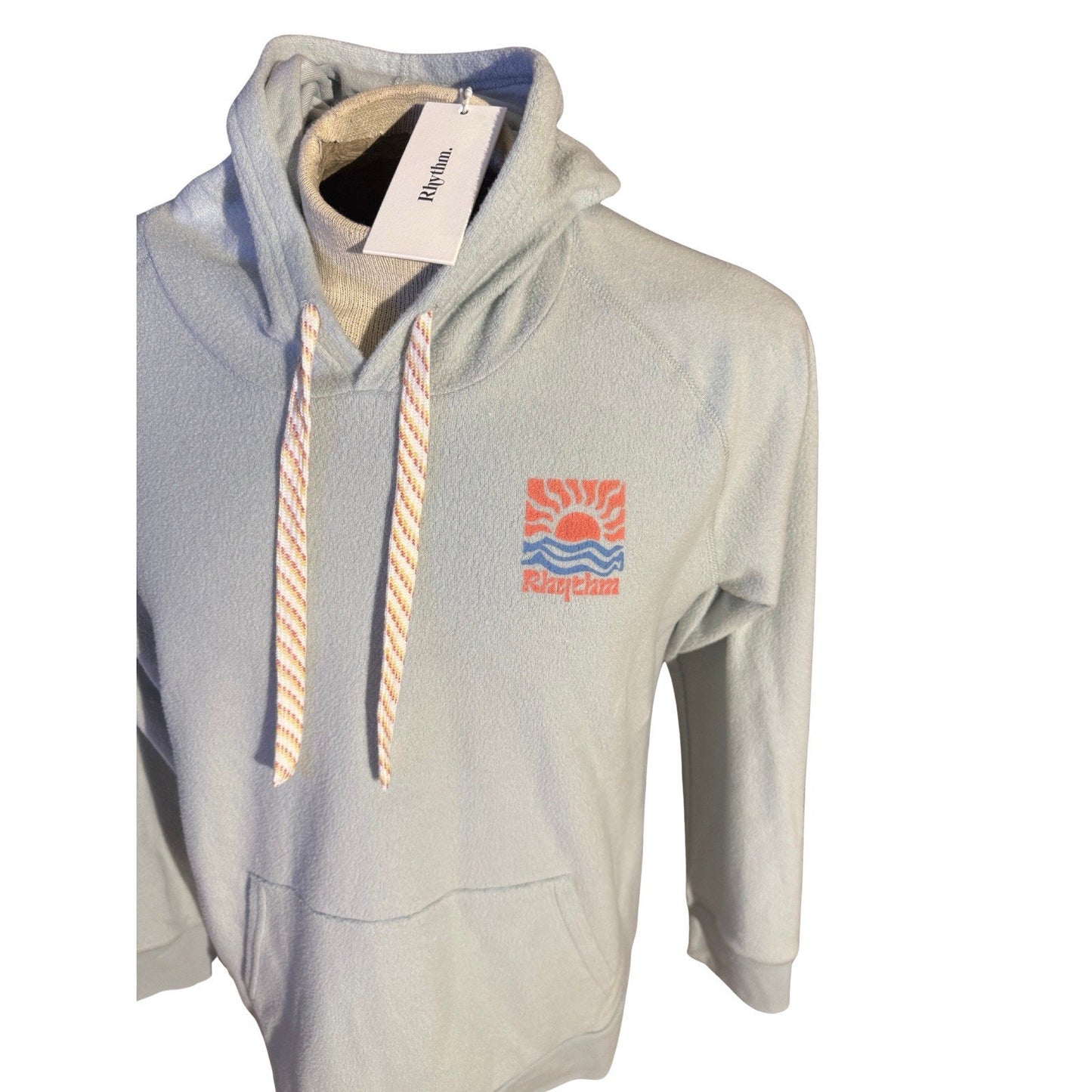 Rhythm Hoodie Sweatshirt XXL Light Blue Sun & Wave Graphic Cotton Blend