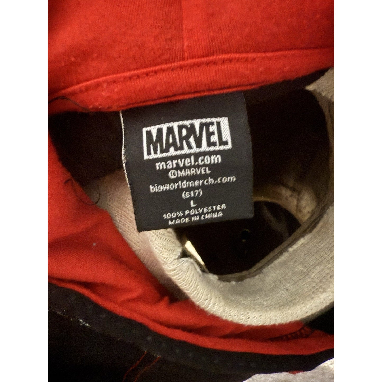 Marvel Mens Hoodie Size L Black & Red Deadpool Kangaroo Pocket Long Sleeve
