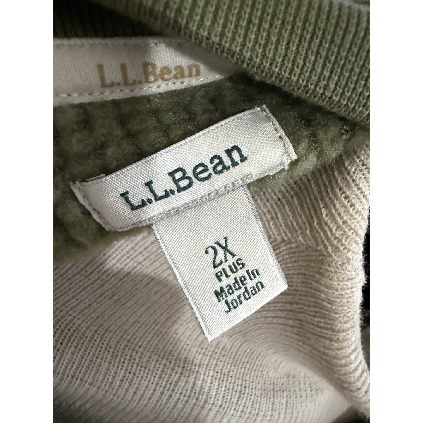 L.L. Bean Women’s 2X Plus Waffle Knit Crewneck Sweater Olive Green Zip Hem