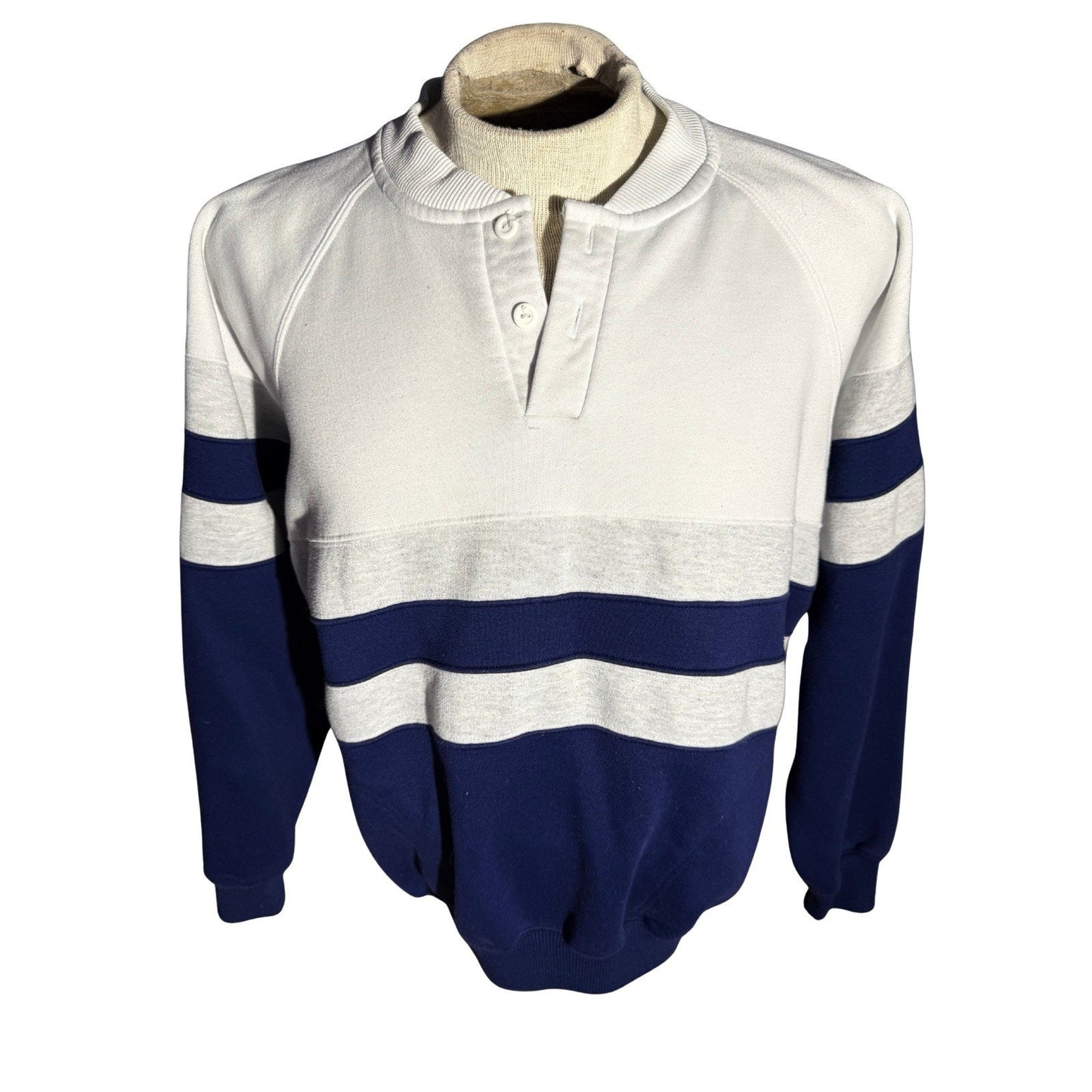 Claybrooke Sport Rugby Sweatshirt Men’s L White Navy Gray Striped Pullover