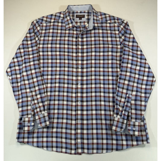 Johnston & Murphy Button Down Shirt Mens XL Plaid Cotton Long Sleeve