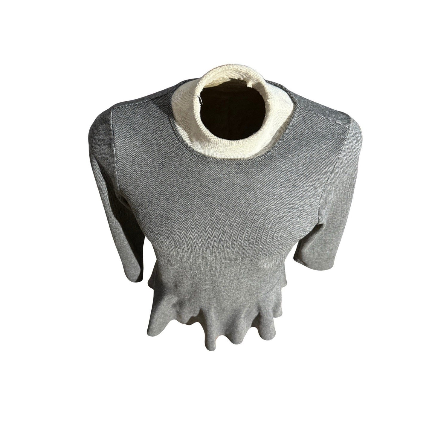 Lauren Ralph Lauren Gray Herringbone Peplum Top Women’s L 3/4 Sleeve Stretch