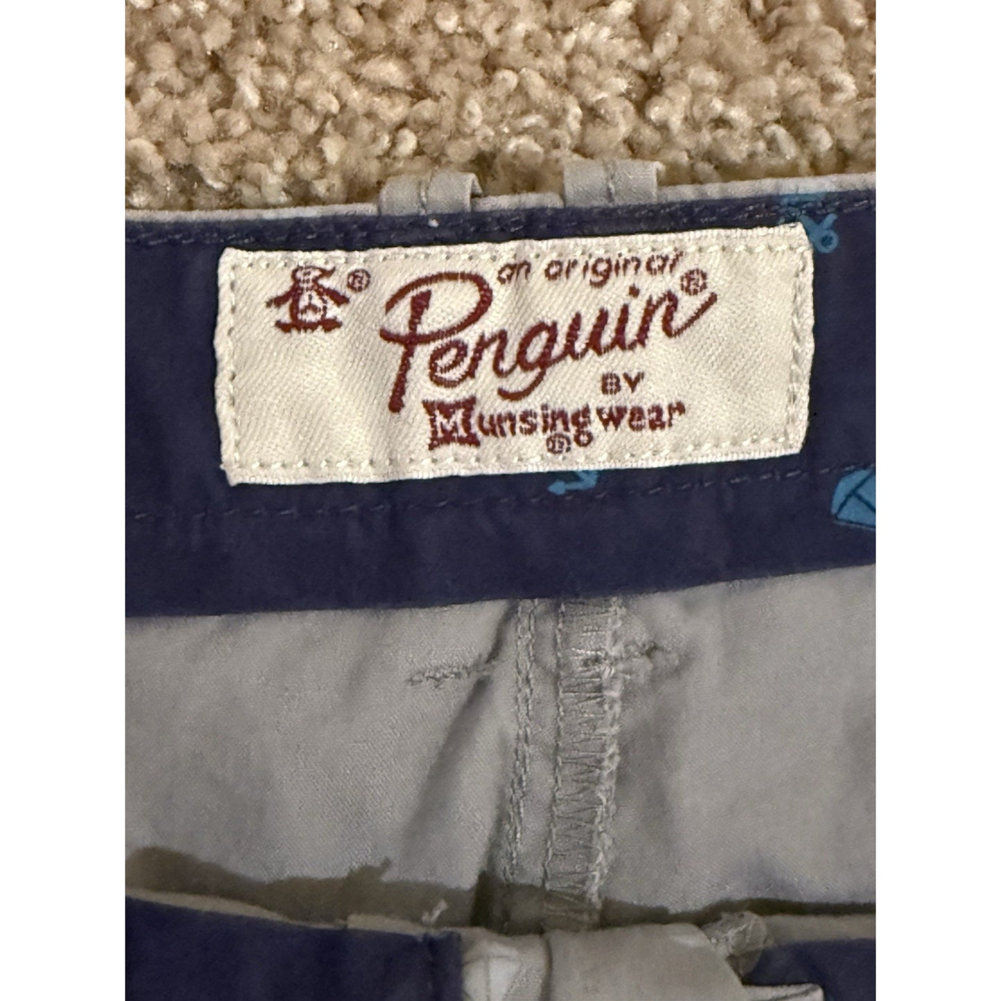 Original Penguin Men’s Anchor Print Shorts Gray 34 Chino Casual Nautical Summer