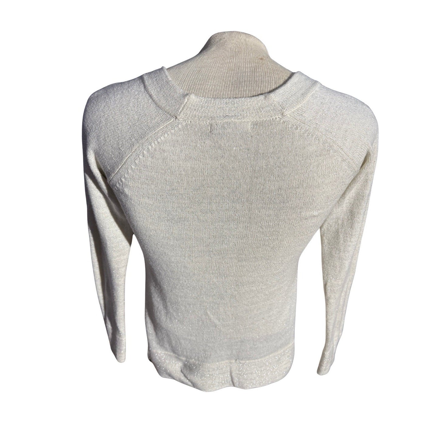 Banana Republic Women’s Metallic Sweater M Cream Scoop Neck Wool Blend Sparkle