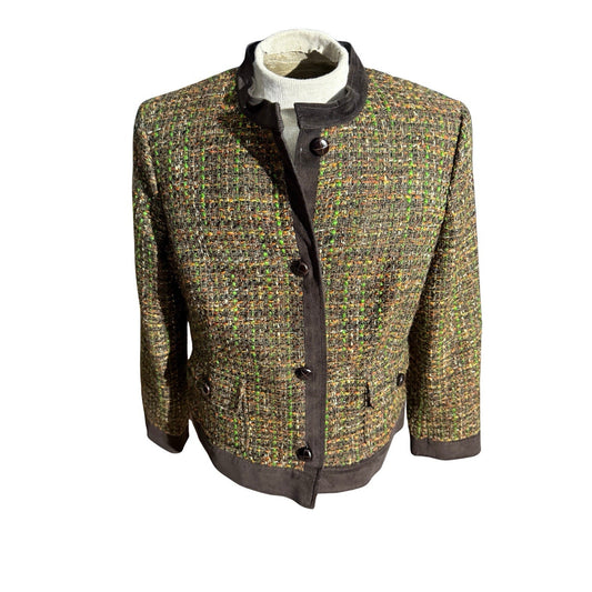 Talbots Women’s 16 Tweed Jacket Brown Green Multicolor Wool Blend Lined Blazer