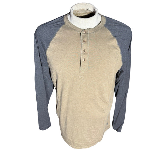 Solaris Men’s Henley Shirt Large Tan Gray Raglan Long Sleeve Casual