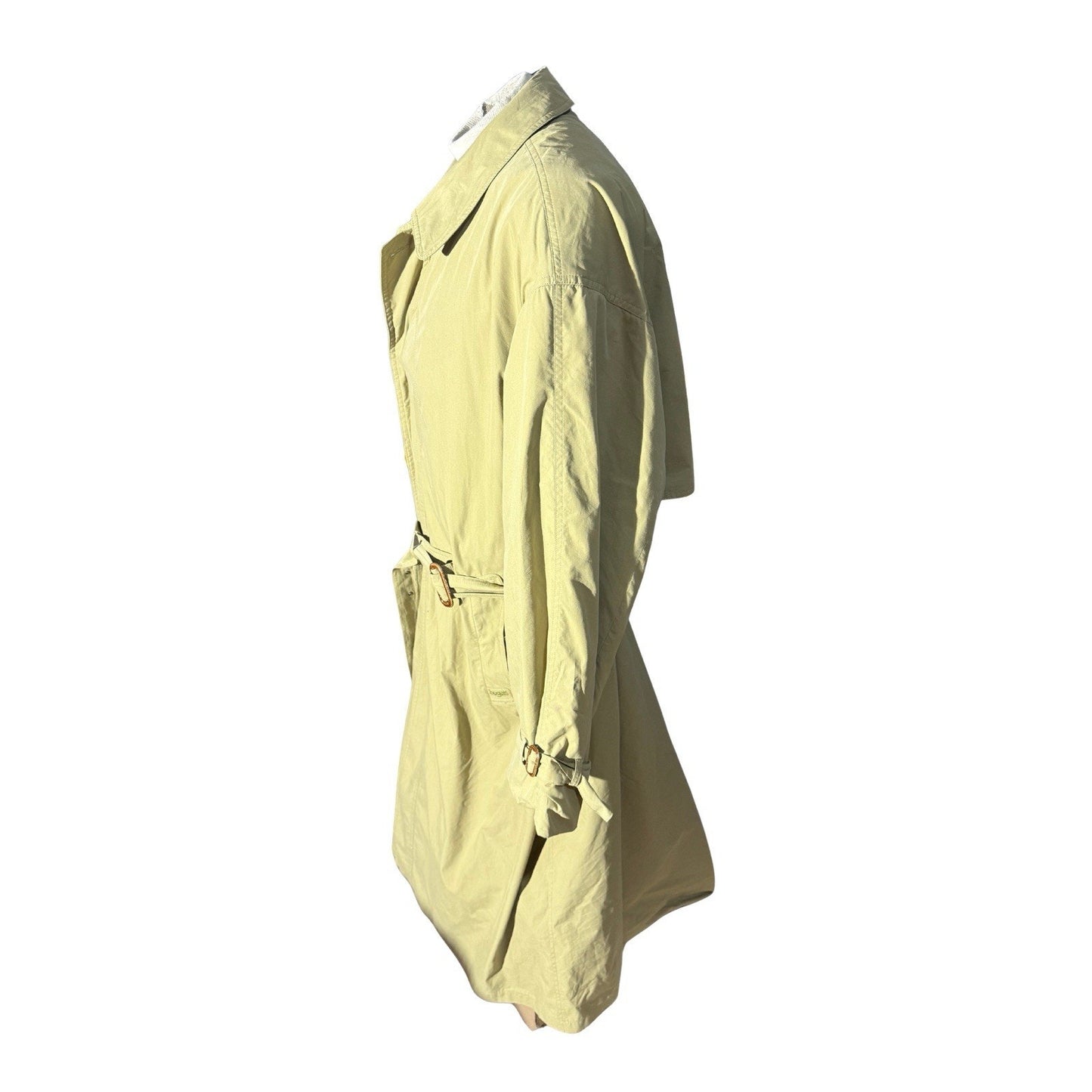 Vintage 1980s Bugatti Germany Trench Coat Khaki Belted Raincoat 54 Iridescent