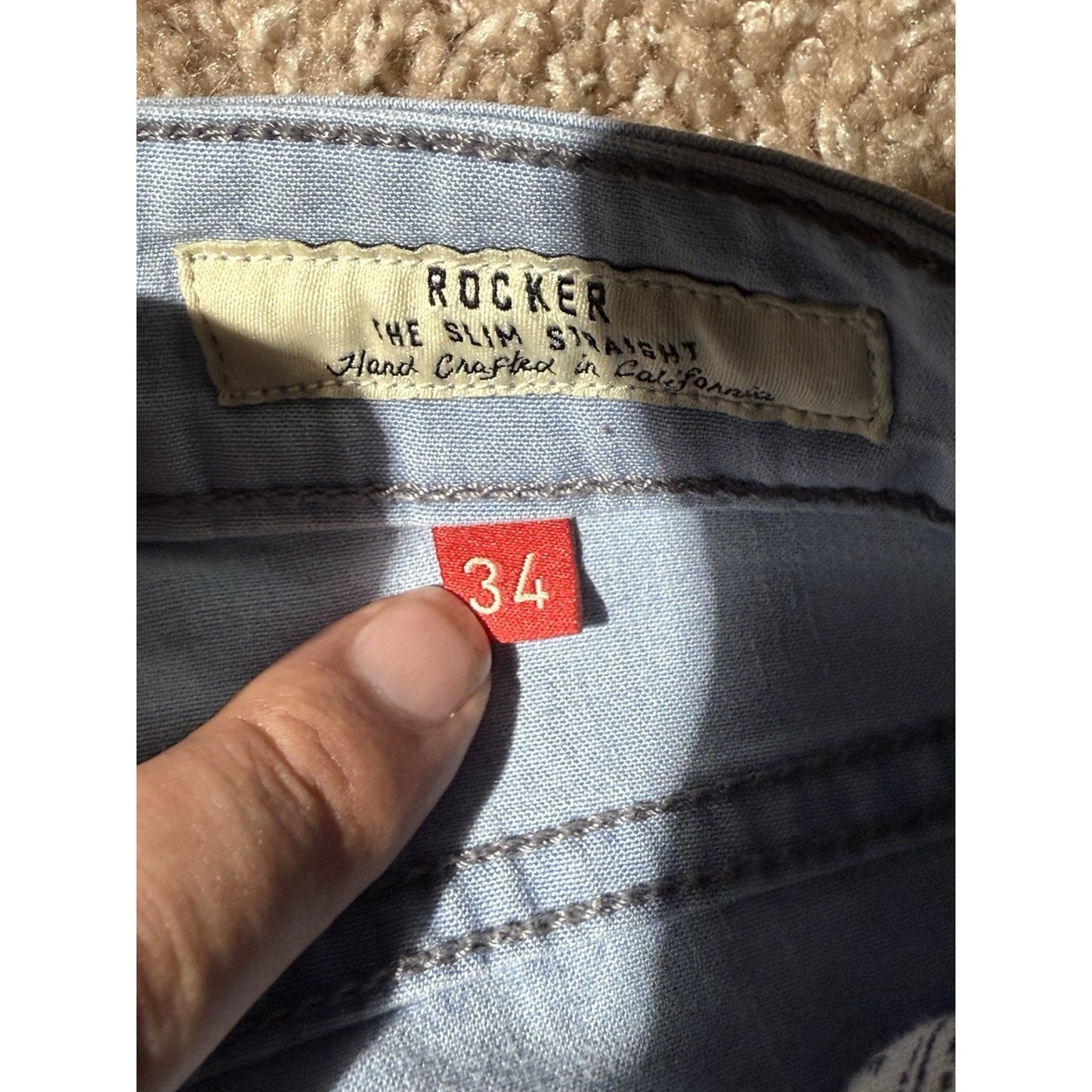 Agave Denim Rocker Jeans Cliffs Light Wash Slim Straight 34x32 USA