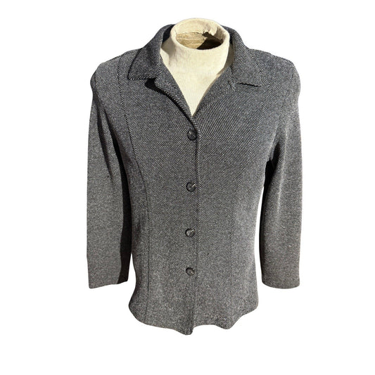 Worthington Knits Women’s Blazer Jacket L Gray Textured Button Front Career Top