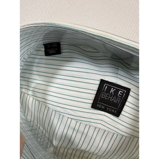 Ike Behar New York 17 36 Green Stripe Cotton Dress Shirt NWT Peru