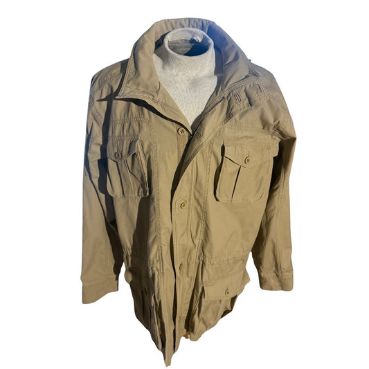 L.L. Bean Field Coat Jacket Men’s L Tall Khaki Utility Parka Hooded Cotton