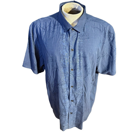 Tommy Bahama Limited Edition Silk Blend Shirt Blue Embroidered XXL Modern Fit