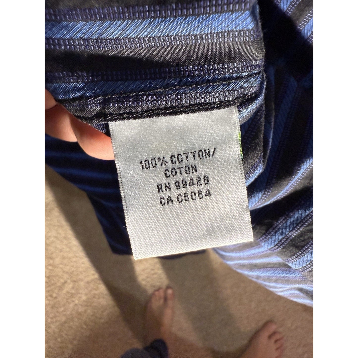 Bugatchi Uomo Men’s Dress Shirt Blue Black Stripe Geometric Trim Cotton M