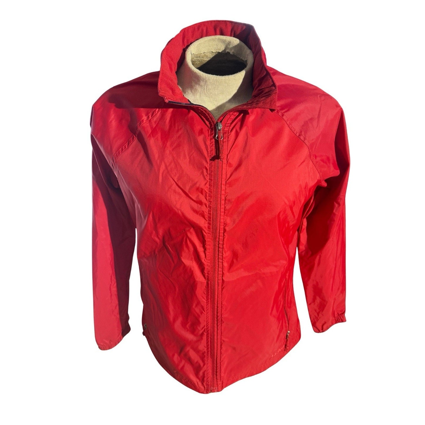 L.L. Bean Nylon Red Hooded Full Zip Raincoat Jacket Windbreaker Size Medium M