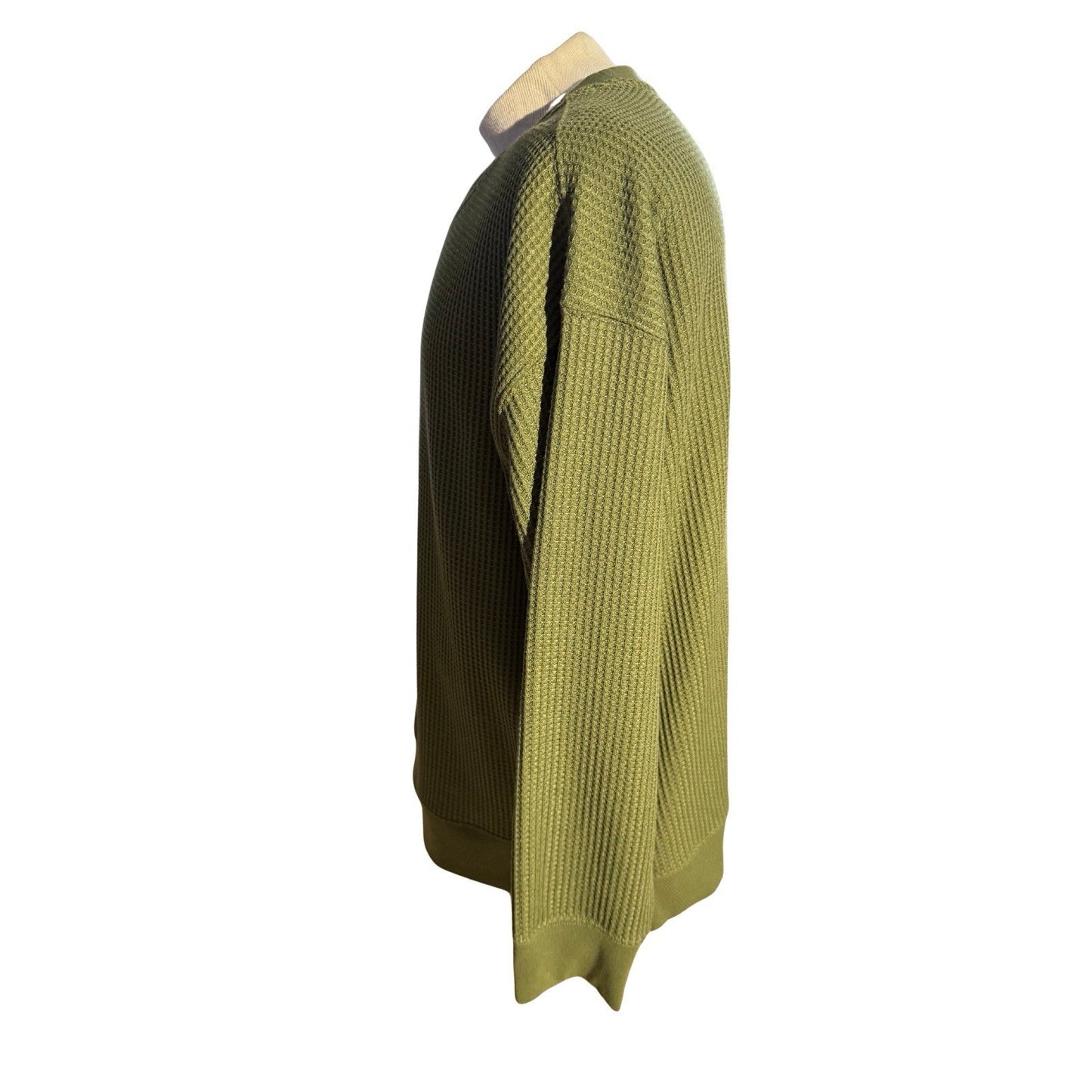 L.L. Bean Women’s 2X Plus Waffle Knit Crewneck Sweater Olive Green Zip Hem