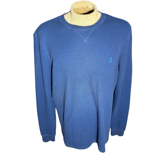 Original Penguin Waffle Knit Crewneck Sweatshirt Blue XL Long Sleeve Pullover