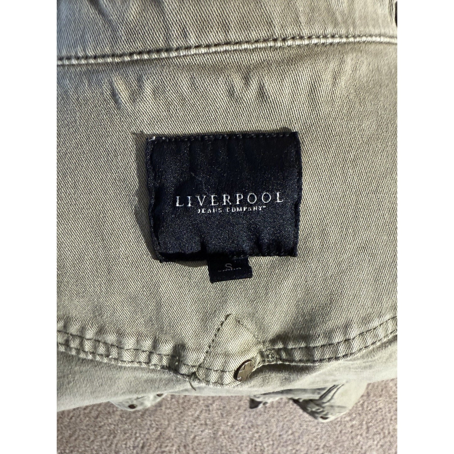 Liverpool Jeans Co Women’s Small Olive Green Denim Jacket Stretch Cotton Blend