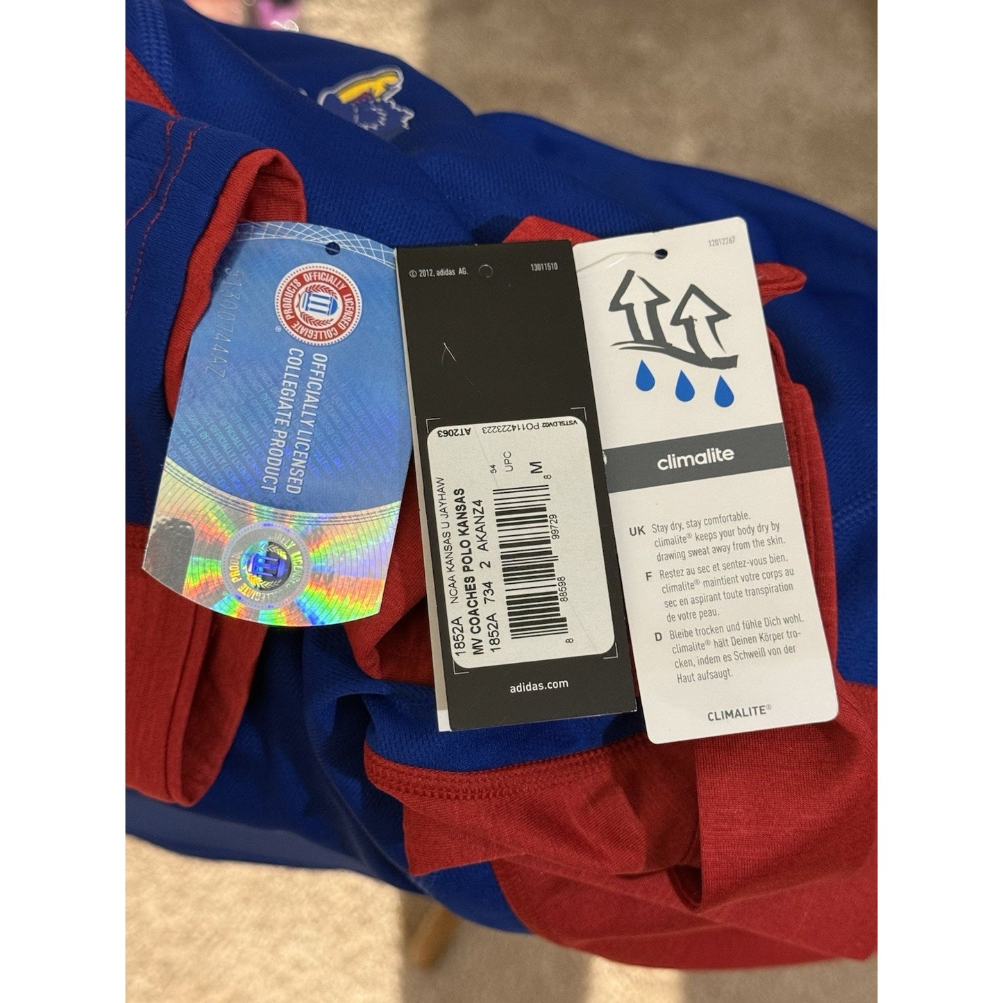 KU Kansas Adidas Mens Polo shirt red Size M