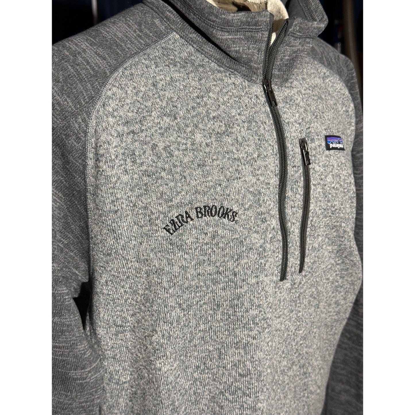 Patagonia XL Better Sweater Gray Quarter Zip Fleece Ezra Brooks Whiskey Logo